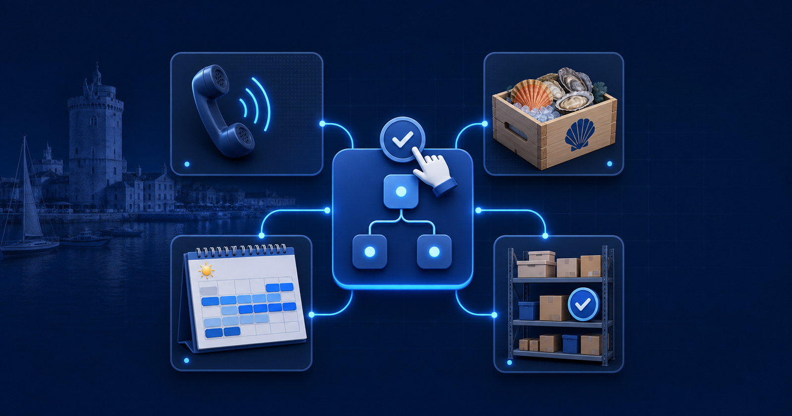 Une petite équipe prépare son activité estivale grâce à des outils connectés et automatisés