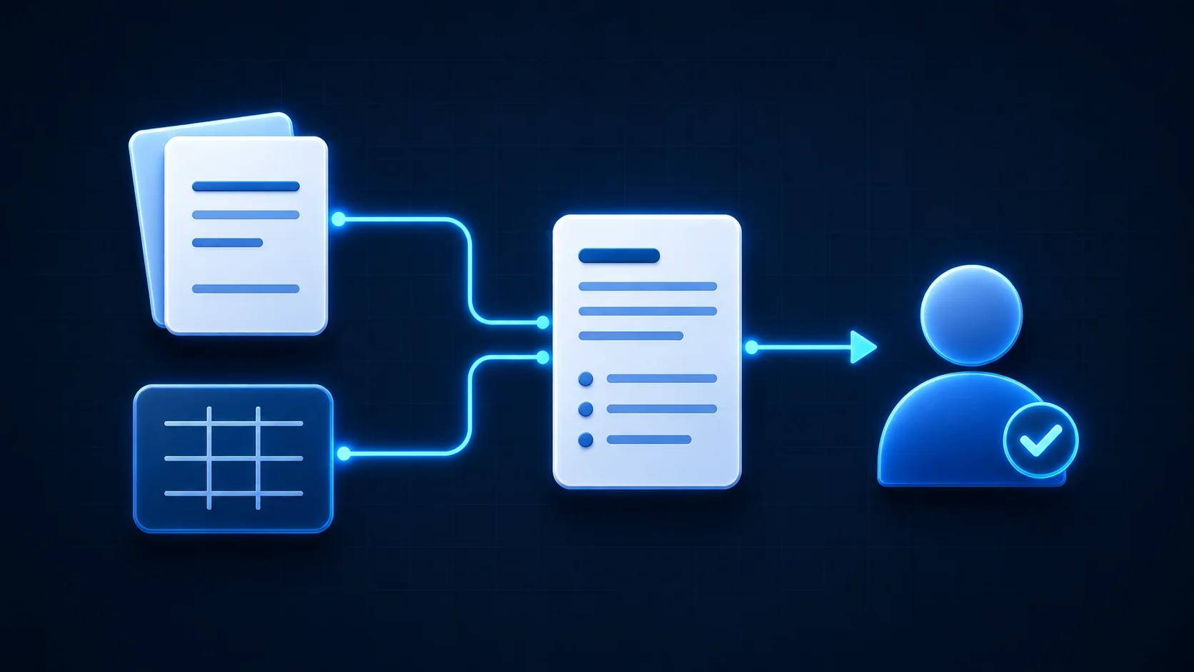 Documents and business software data brought together in a summary before a person reviews it
